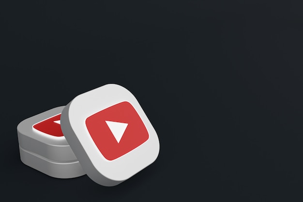 Rendu 3d du logo de l'application Youtube sur fond noir