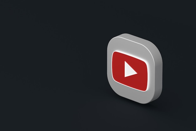 Rendu 3d du logo de l'application Youtube sur fond noir