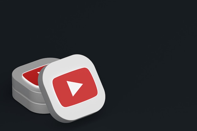 Rendu 3d du logo de l'application Youtube sur fond noir