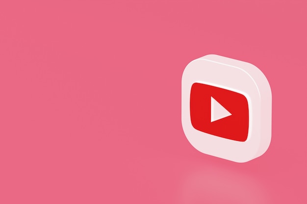 Rendu 3d du logo de l'application Youtube sur fond rose