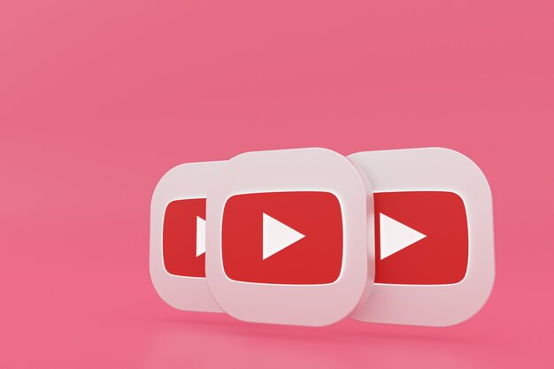 Rendu 3d du logo de l'application Youtube sur fond rose