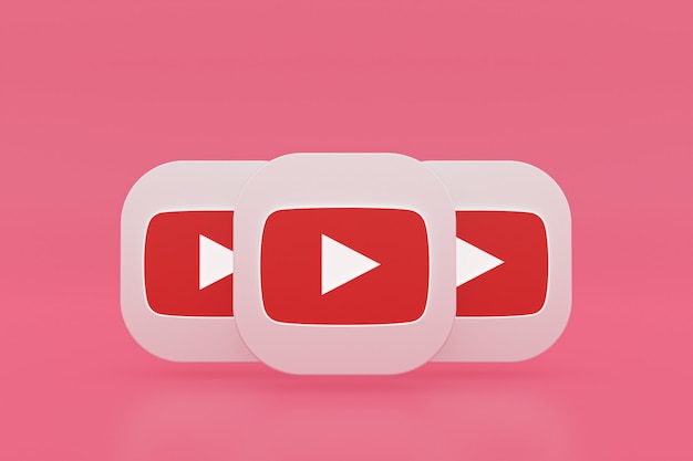 Rendu 3d du logo de l'application Youtube sur fond rose