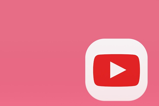 Rendu 3d du logo de l'application Youtube sur fond rose