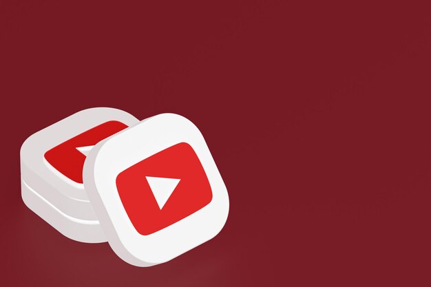 Rendu 3d du logo de l'application Youtube sur fond rouge