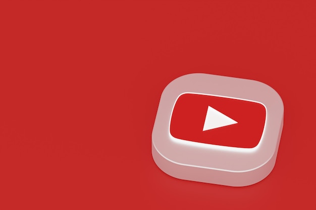 Rendu 3d du logo de l'application Youtube sur fond rouge