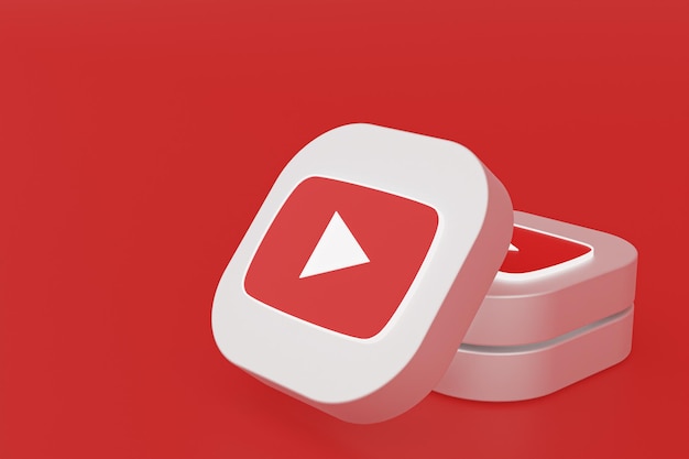 Rendu 3d du logo de l'application Youtube sur fond rouge