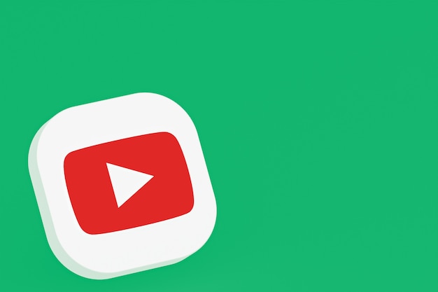 Rendu 3d du logo de l'application Youtube sur fond vert