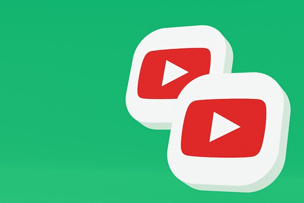 Rendu 3d du logo de l'application Youtube sur fond vert