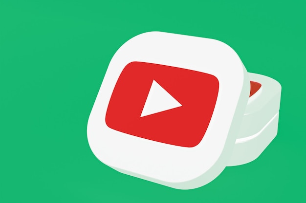 Rendu 3d du logo de l'application Youtube sur fond vert