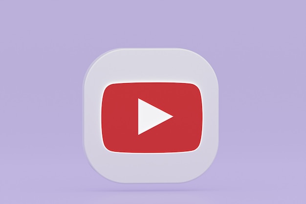 Rendu 3d du logo de l'application Youtube sur fond violet