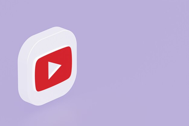 Rendu 3d du logo de l'application Youtube sur fond violet