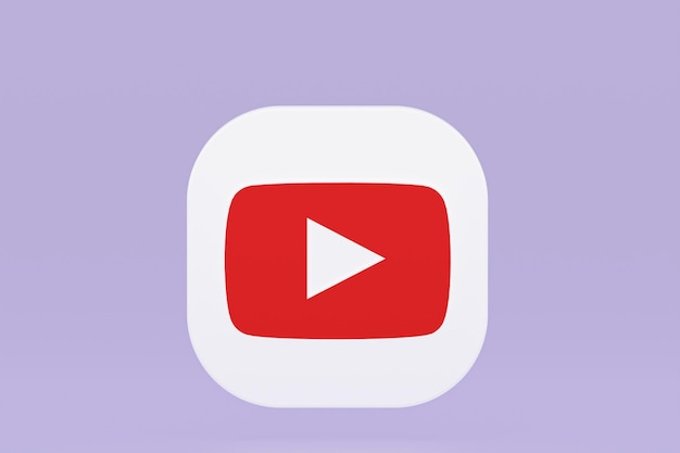 Rendu 3d du logo de l'application Youtube sur fond violet