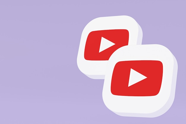 Rendu 3d du logo de l'application Youtube sur fond violet