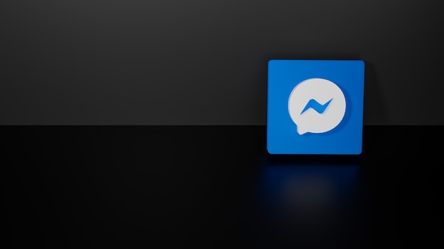 Photo rendu 3d du logo facebook messenger brillant sur fond noir foncé