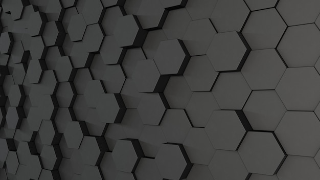 rendu 3d du mur hexagonal gris volumétrique