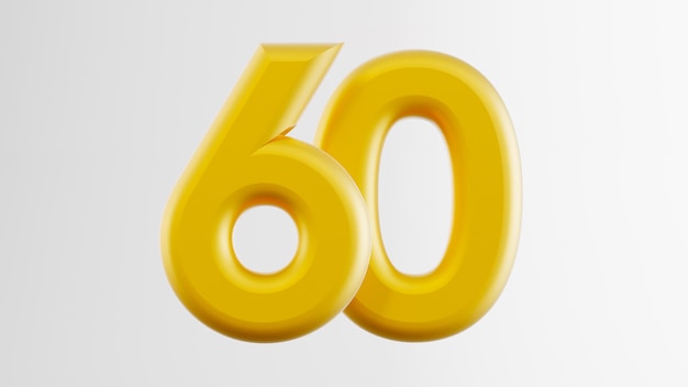 Rendu 3D du nombre d'or soixante isolé sur fond blanc Numéro 60