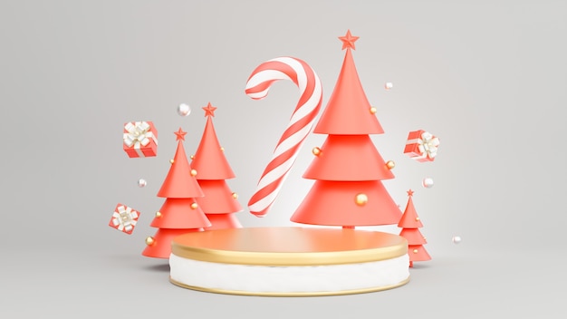 Rendu 3D du podium au concept de Noël avec décoration