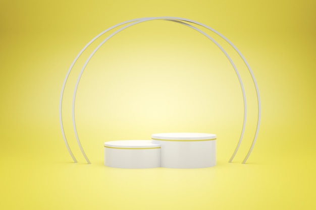 Rendu 3D du podium blanc avec du jaune pour la publicité produit, style minimal