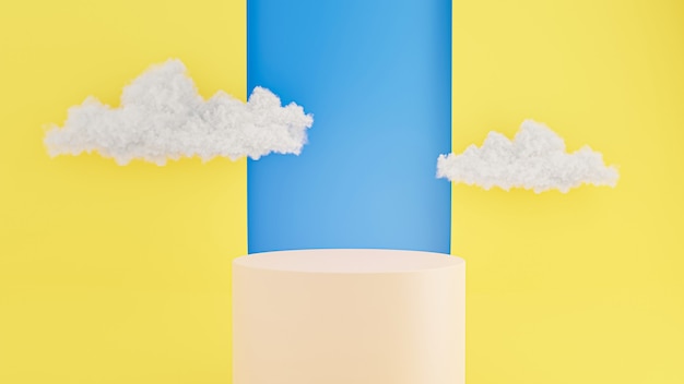 Rendu 3D du podium de cylindre avec fond abstrait, ciel de nuages pour l'affichage du produit