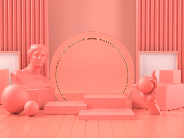 Rendu 3D du podium rose sur la sculpture romaine classique