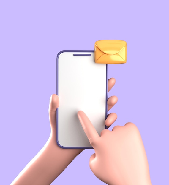 Rendu 3D du smartphone avec la main 3D pastel smarrtphone avec des ornements ensemble d'icônes