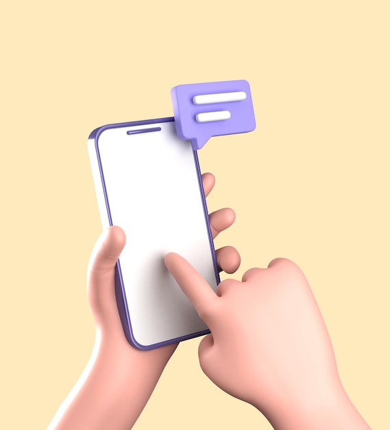 Rendu 3D du smartphone avec la main 3D pastel smarrtphone avec des ornements ensemble d'icônes