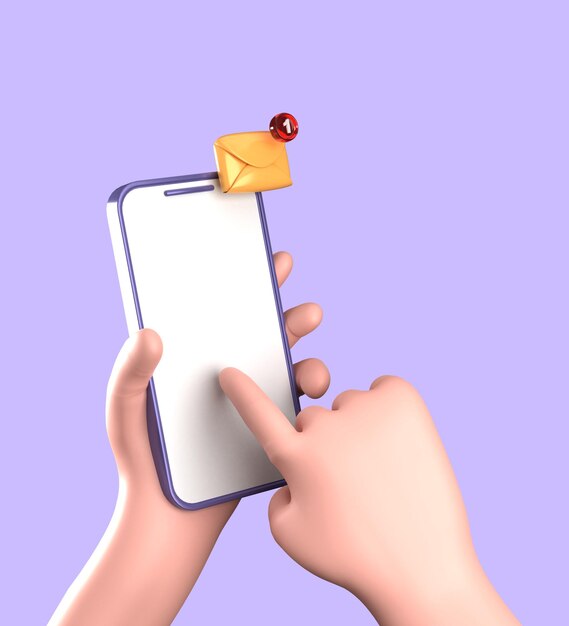 Rendu 3D du smartphone avec la main 3D pastel smarrtphone avec des ornements ensemble d'icônes