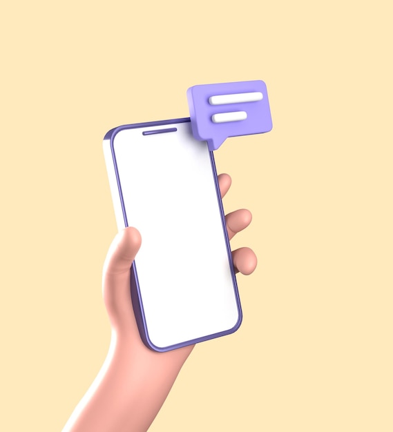 Rendu 3D du smartphone avec la main 3D pastel smarrtphone avec des ornements ensemble d'icônes