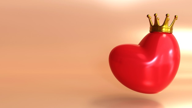 Rendu 3D du symbole du coeur avec couronne dorée sur fond de couleur