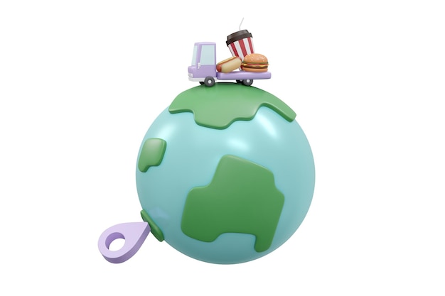 Rendu 3D du symbole de service de localisation dans le monde entier isoler sur le concept de fond de l'entreprise mondiale d'expédition de nourriture 3D Render illustration cartoon style