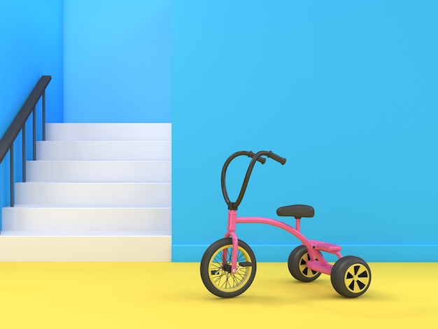 Rendu 3D du tricycle et des escaliers