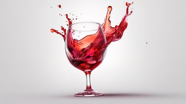 Rendu 3d éclaboussures de liquide rouge en forme de verre à vin Generative Ai