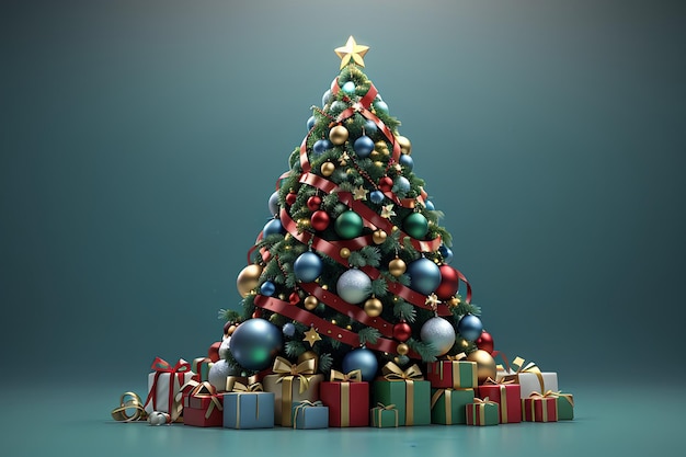 Rendu 3D d'éléments de Noël en forme d'arbre de Noël concept d'arbre de Noël abstrait