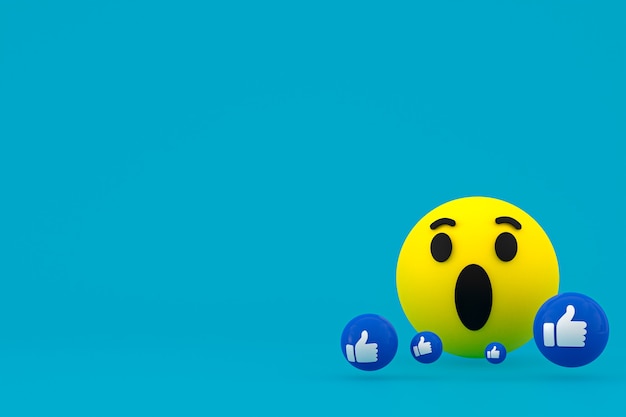 Rendu 3d d'emoji de réactions de Facebook, symbole de ballon de médias sociaux avec le modèle d'icônes de facebook