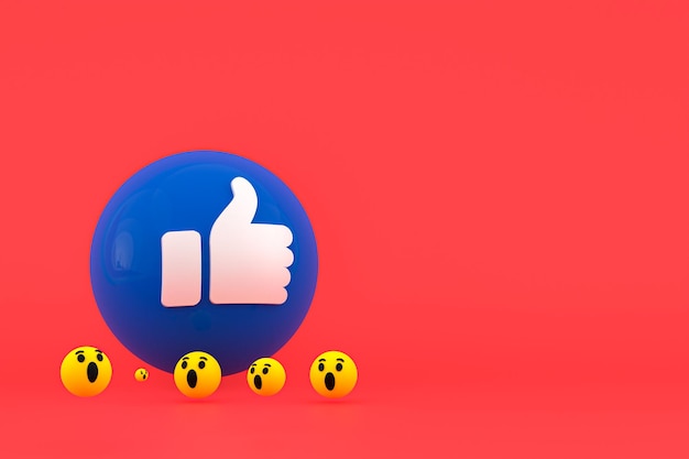 Rendu 3d d'emoji de réactions de Facebook, symbole de ballon de médias sociaux avec le modèle d'icônes de facebook