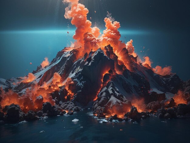 Rendu 3D d'éruption volcanique sous-marine dans les profondeurs