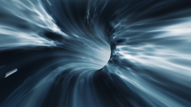 Rendu 3D espace de vortex de temps de trou de ver bleu