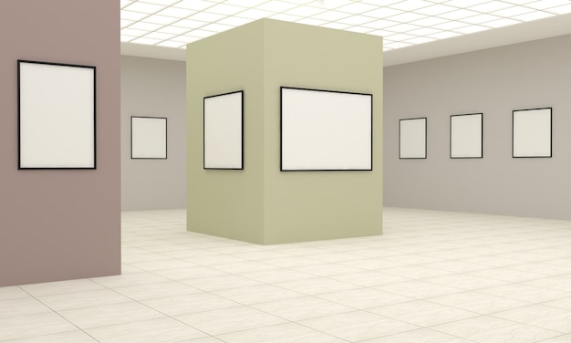 Photo rendu 3d d'une exposition de galerie d'art