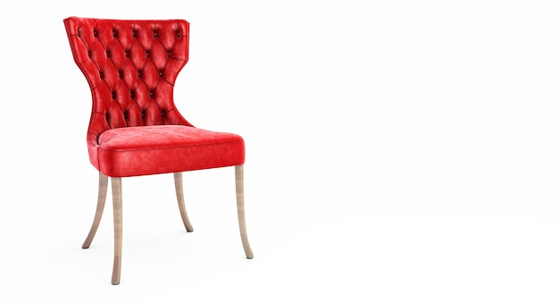 Rendu 3D de fauteuils rouges modernes isolés sur fond blanc, chaise rouge avec pieds en bois