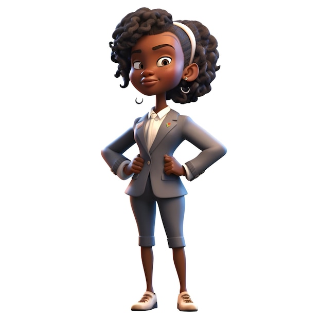 Rendu 3D d'une femme d'affaires afro-américaine avec une pose intelligente