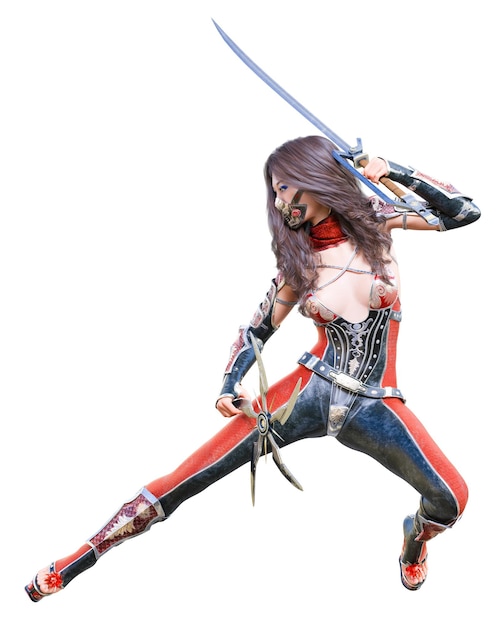 Rendu 3D d'une femme assassin japonaise