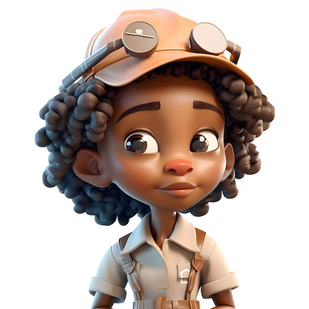 Rendu 3D d'une femme mécanicienne afro-américaine avec chapeau