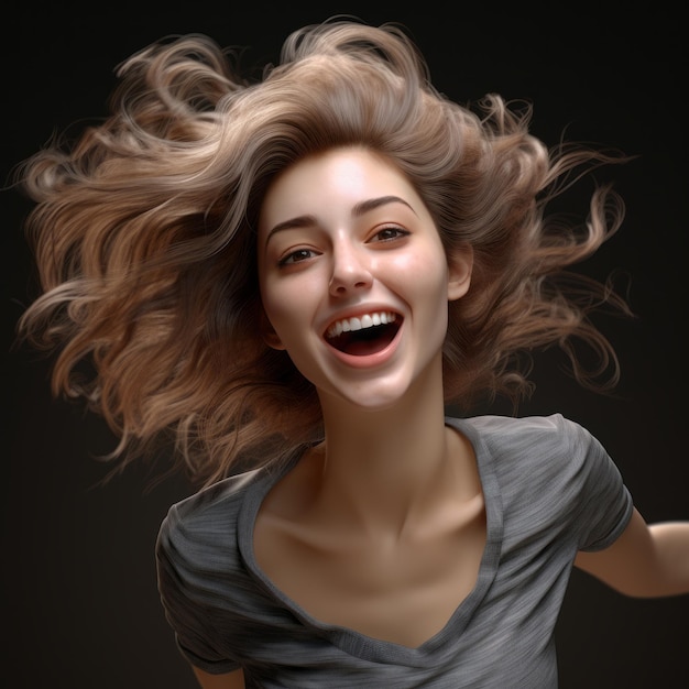 un rendu 3D d'une femme avec ses cheveux au vent