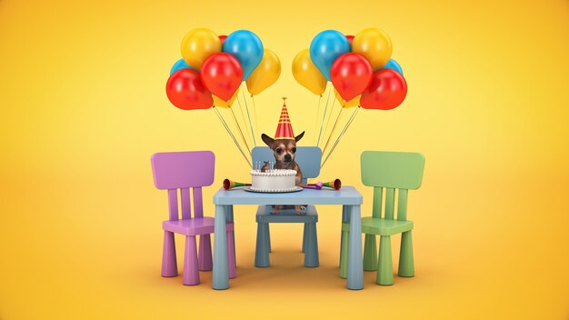 Rendu 3d de fête d'anniversaire de chien