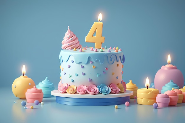 Rendu 3d D'une Fête De Gâteau D'anniversaire Pastel Avec Bougie