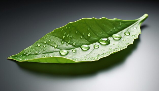 Photo un rendu 3d d'une feuille solitaire avec une seule goutte de rosée