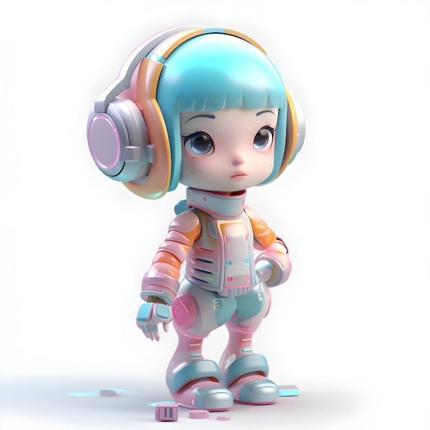 Rendu 3D d'une fille astronaute avec un casque sur fond blanc