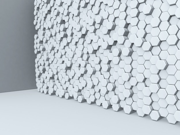 Rendu 3D d'un fond abstrait d'un mur d'hexagones extrudés