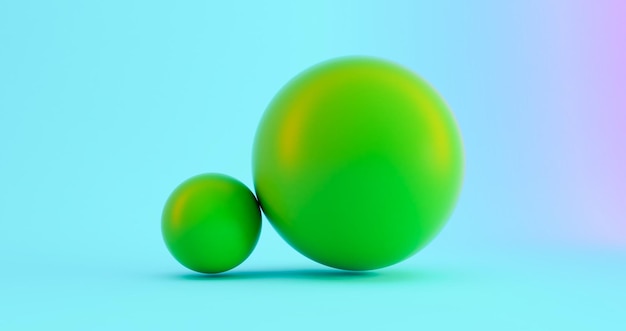 Rendu 3D de fond abstrait avec des sphères vertes 3d dynamiques tombant des boules 3d