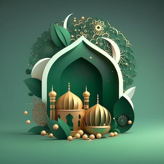 Rendu 3D de fond de décoration de Ramadan